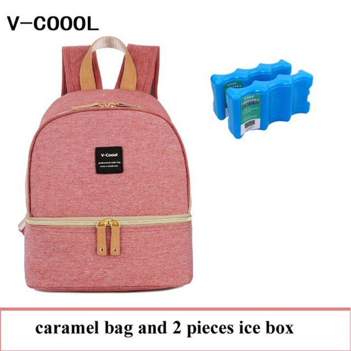 V-COOOL 아기 보온병 가방 출산 수유 우유 신선한 유지 저장 수유 쿨러 기저귀 가방 열 배낭, caramel and ice box