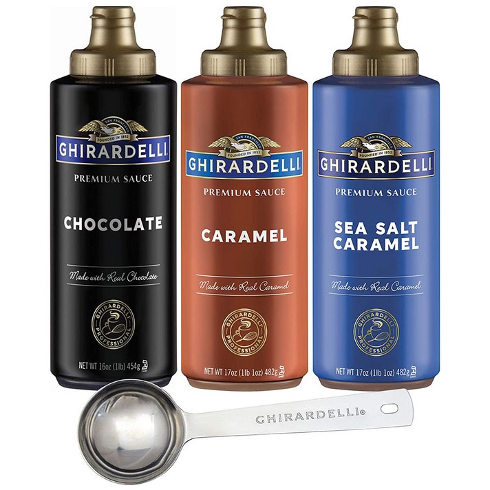 기라델리 프리미엄 초코 카라멜 씨 솔트 카라멜 소스 16oz(454g) 3팩 + 바리스타 스푼 Ghirardelli Sea Salt Caramel Chocolate Caramel, 1개