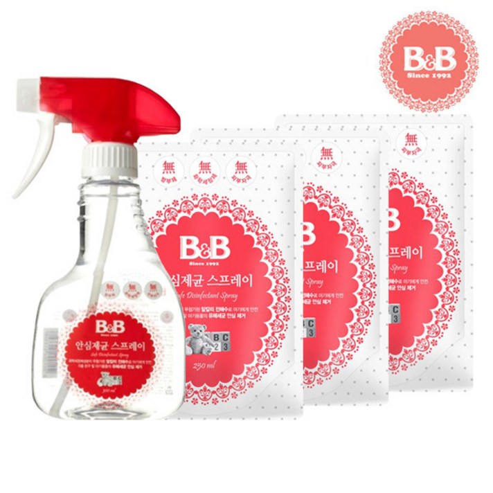 비앤비 안심제균 스프레이 용기 300ml1개+ 리필250ml3개 제균스프레이, 상세페이지 참조