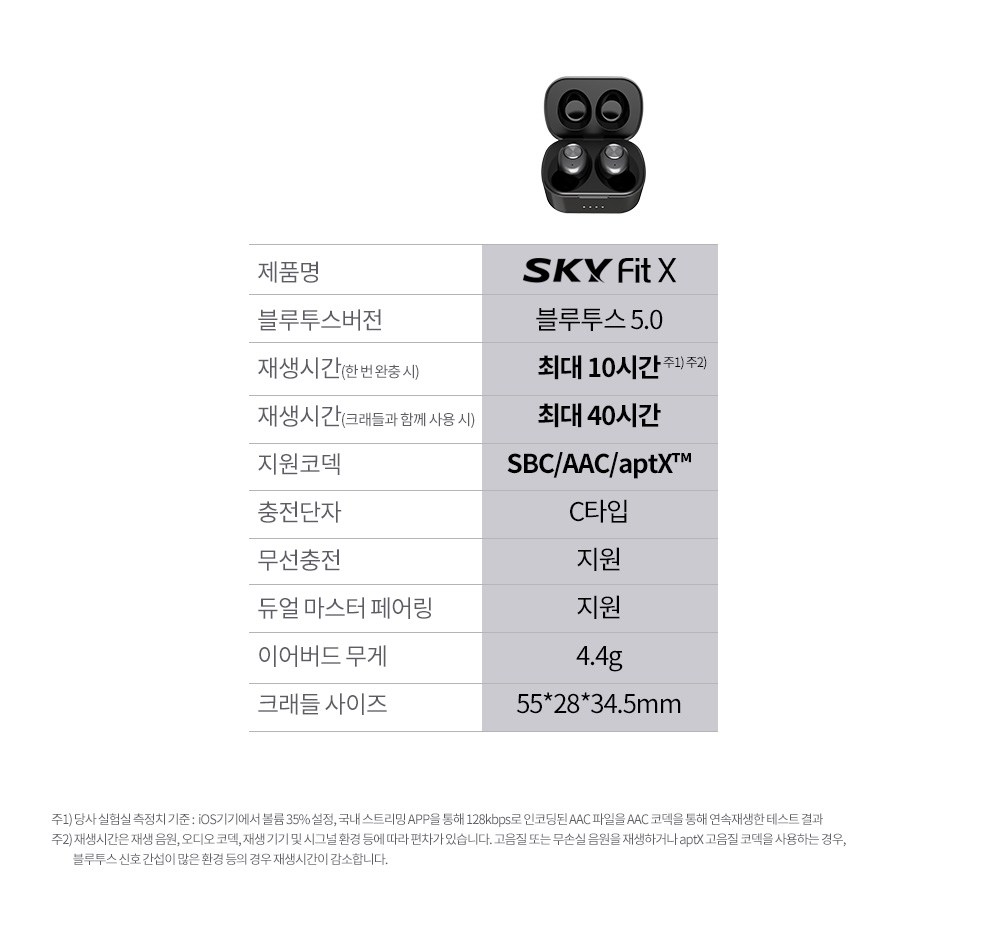 SKY 핏 엑스 10시간 연속 재생 무선 블루투스 5.0 이어폰, IM-A110, 스틸 블랙