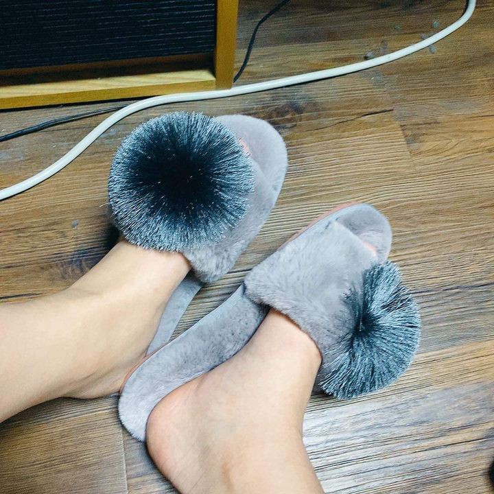 올나인 빅 폼폼 부드러운 털 슬리퍼