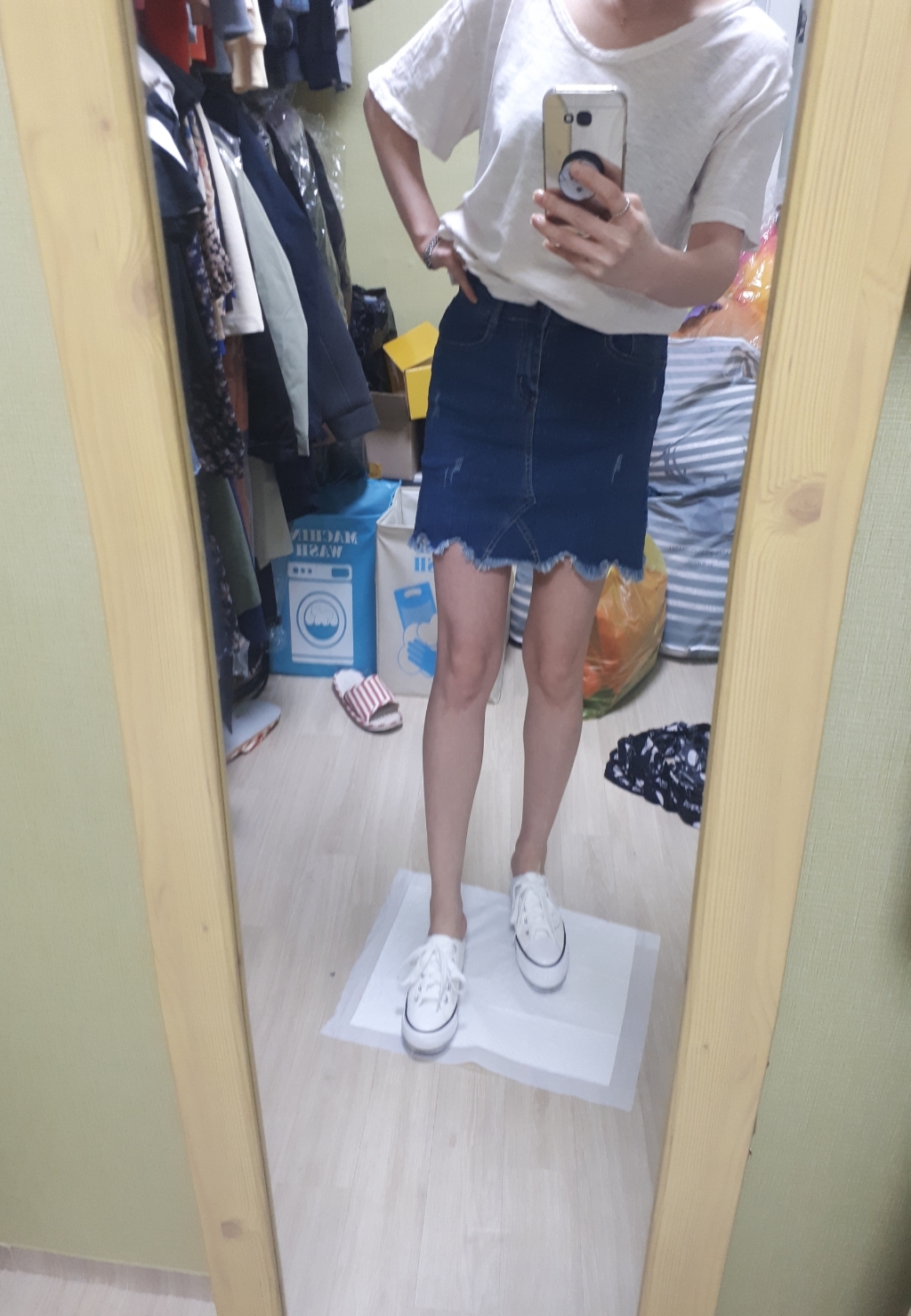 잘빠진 여성용 모찌모찌 스크레치 웨이브 치마바지 7389