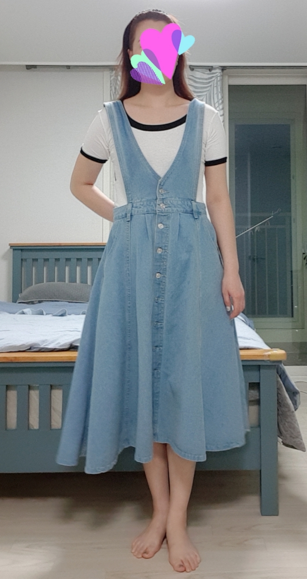 대박난박양 데님 버튼 서스펜더 민소매 원피스 리뷰후기
