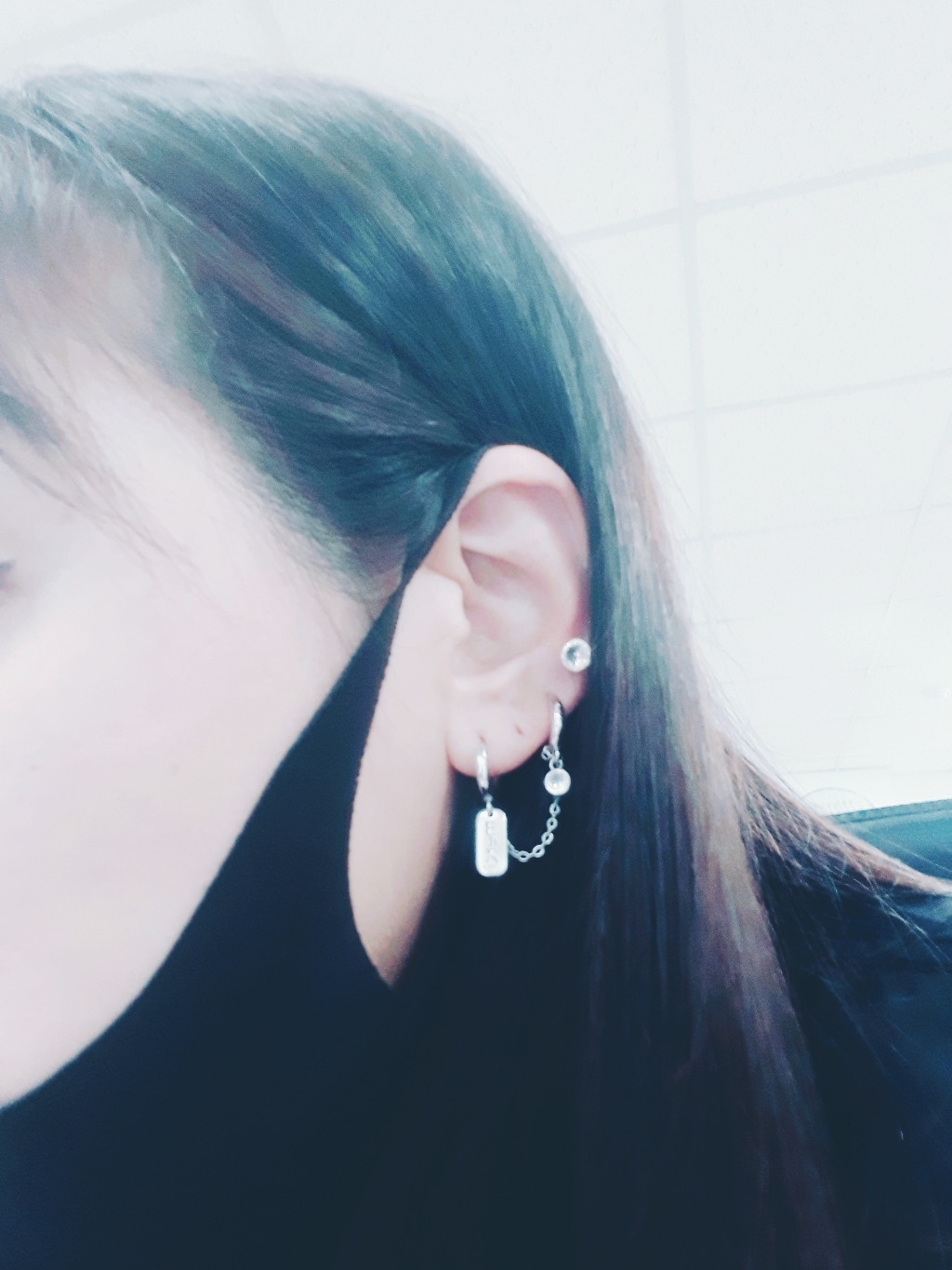 뉴타임즈 Xiaobao Sterin Siver Jewery S925 스털링 실버 더블 피어싱 체인 귀걸이 트렌드 리뷰후기