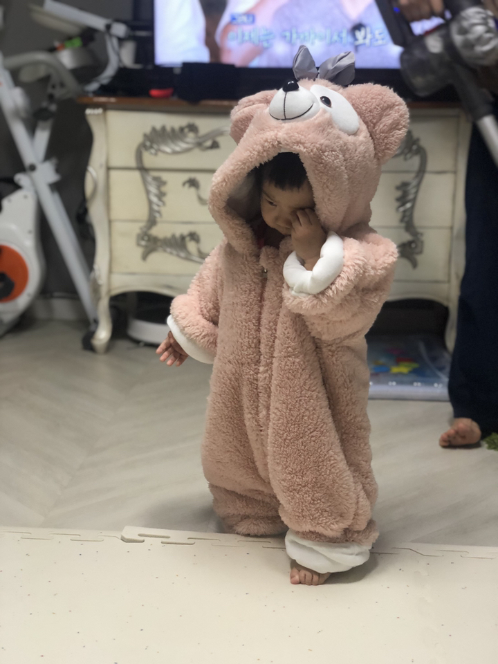 맘스케어 여아용 프리티리본 베어 방한 우주복