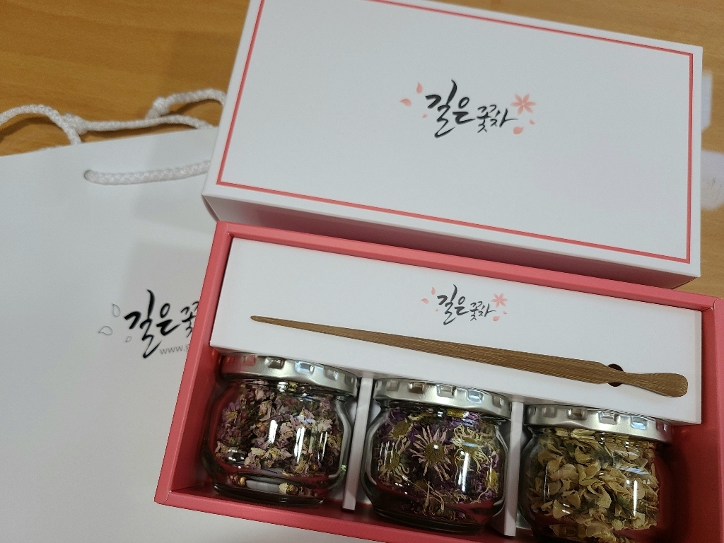 길은꽃차 메리골드 벚꽃 아카시아 차집게 쇼핑백 선물세트