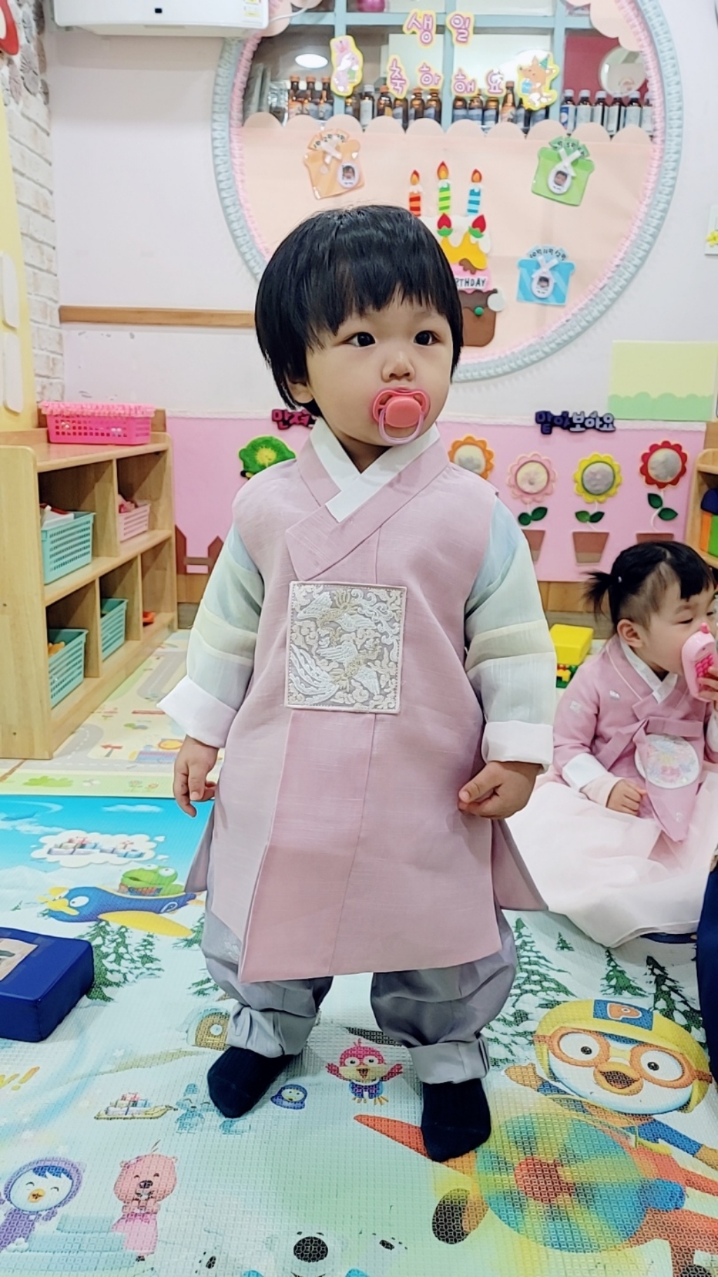 금동이 남아용 사각 봉황수 한복 A121 복주머니
