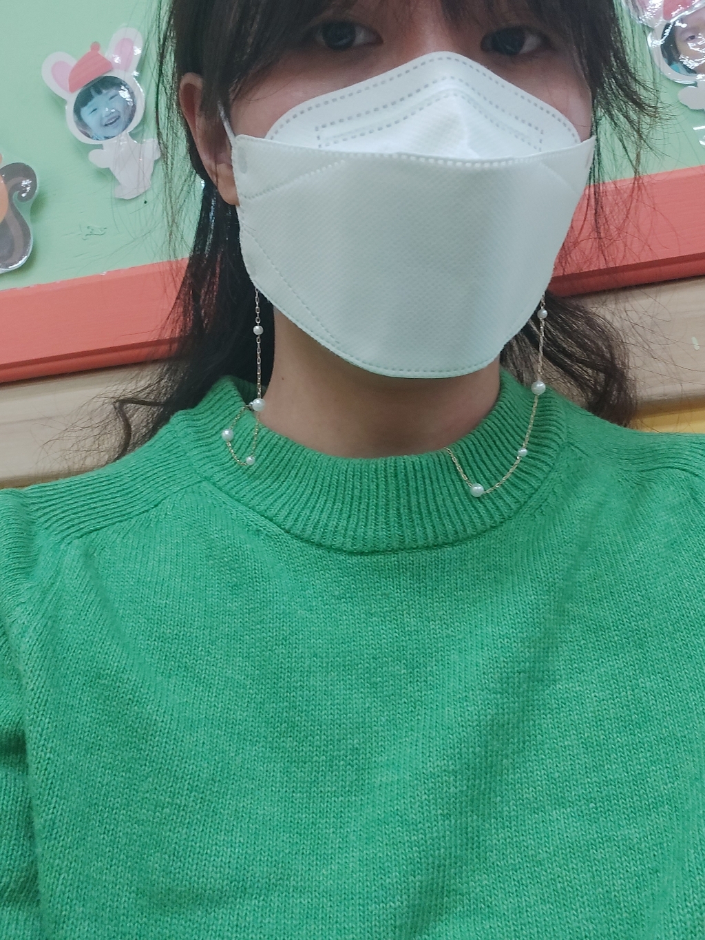 워더미 지그재그 진주 체인 레이어드 마스크 스트랩 마스크줄 N38