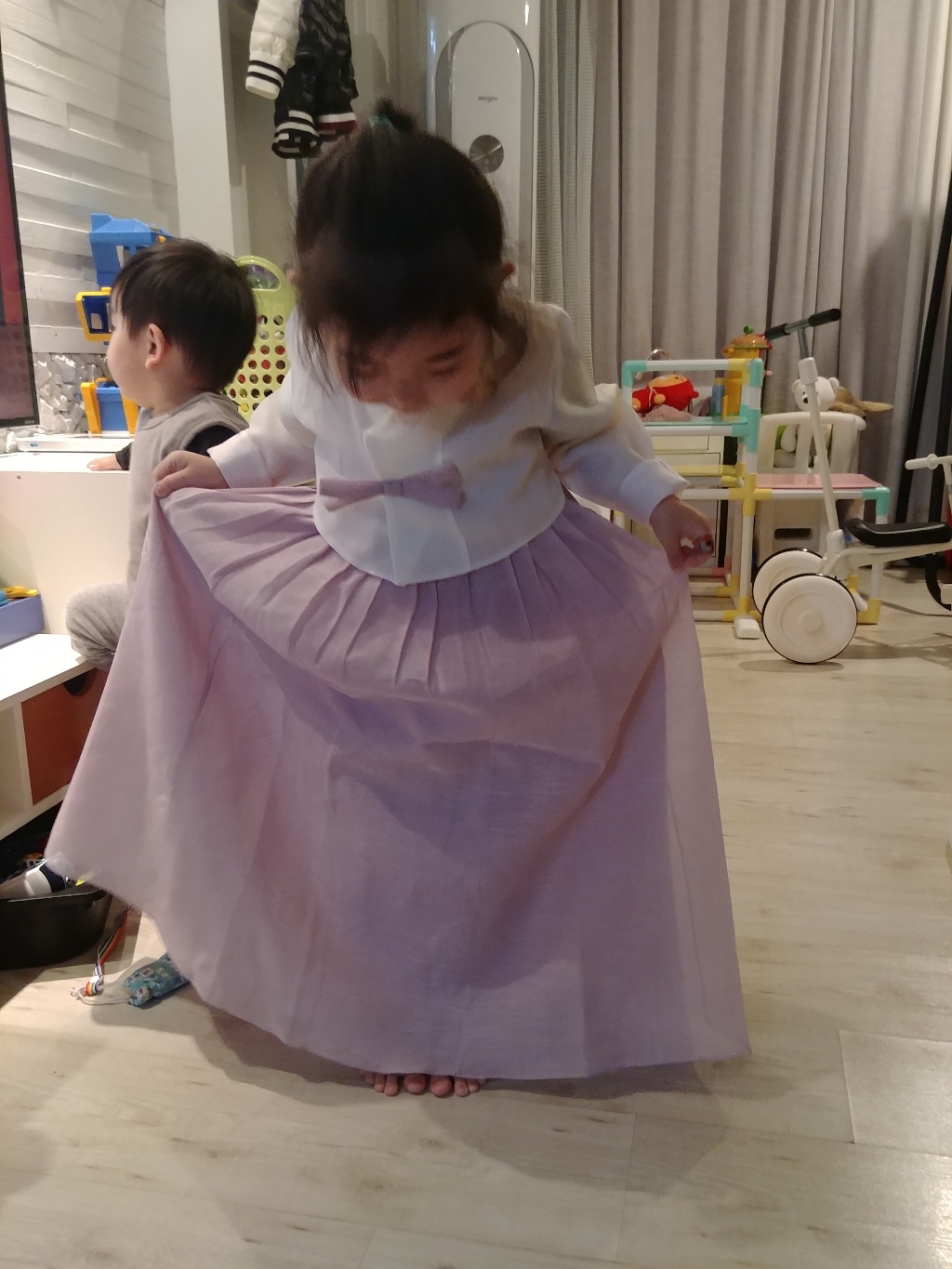 금동이 여아용 보라 리본 한복 AW116 복주머니