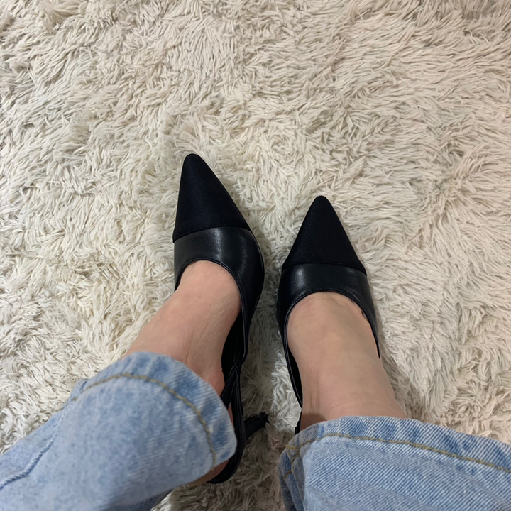 라블 여성용 앞코배색 스틸레토 슬링백힐
