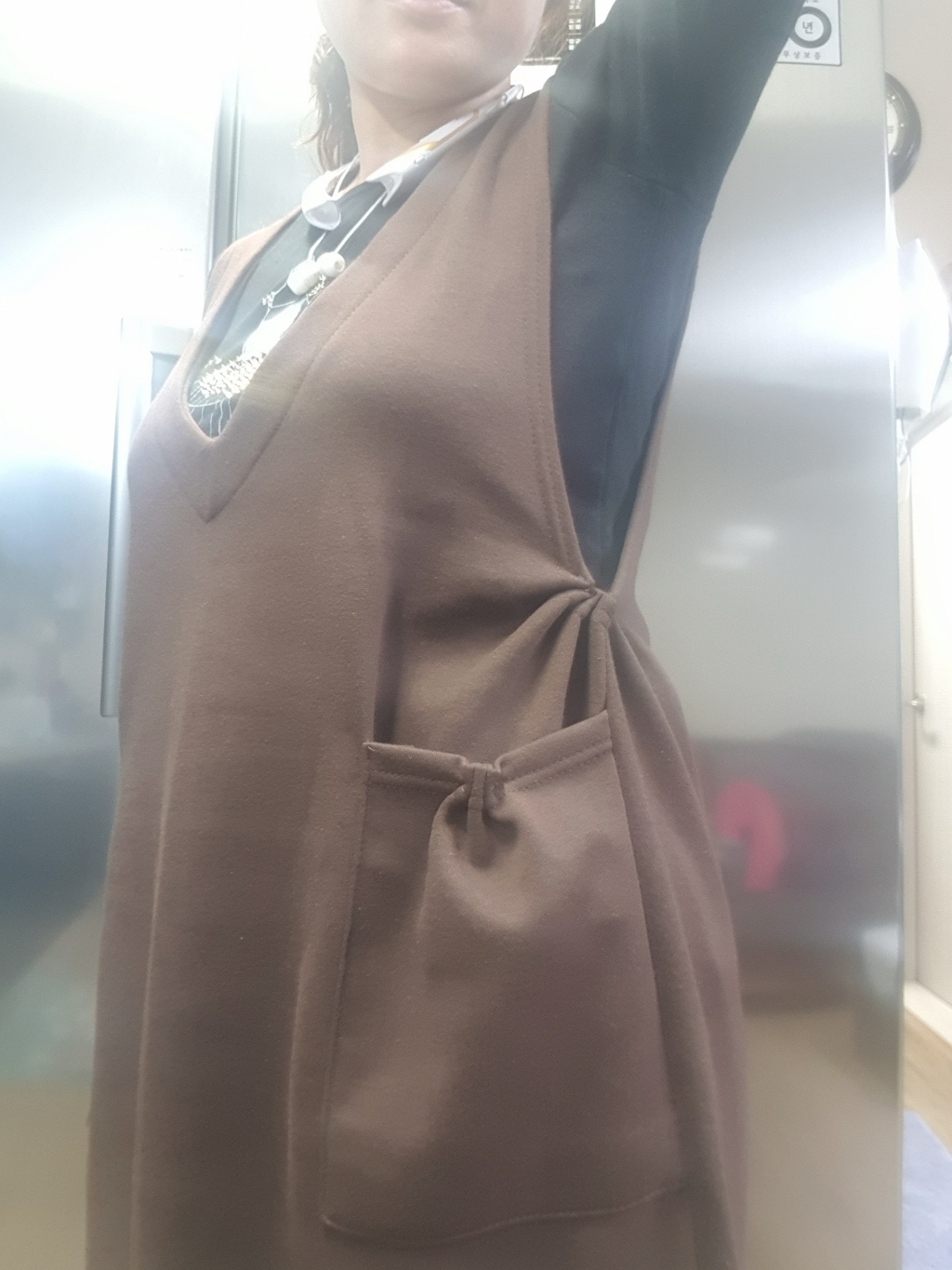 [리엘라]제린나 패치 기모 브이넥 멜빵원피스 리뷰후기