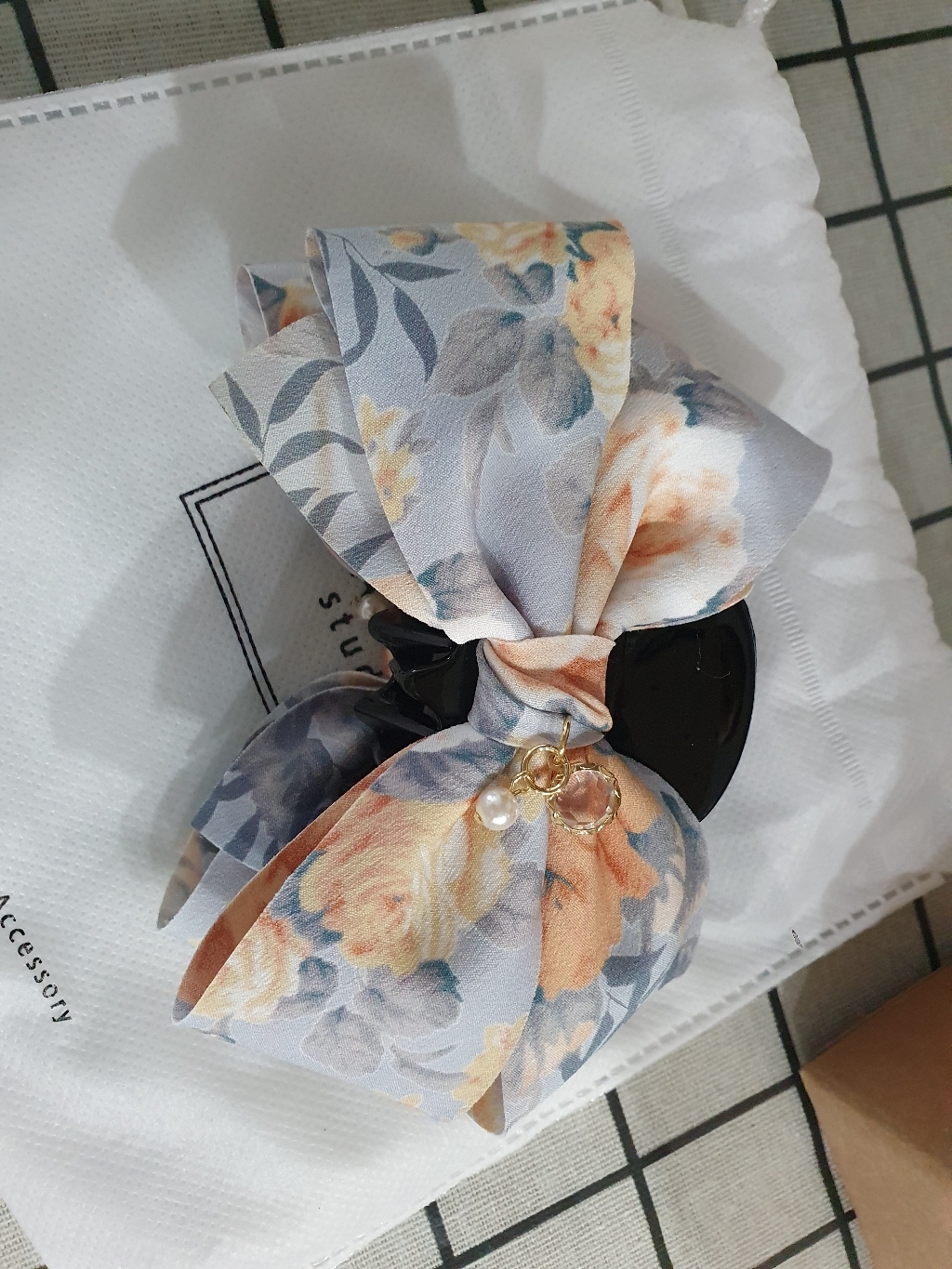청순 꽃무늬 로즈 플라워 올림머리 리본 집게핀 대형