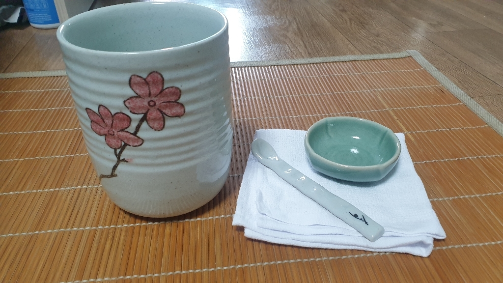 초여도예 복사꽃 포크 수저 국자통
