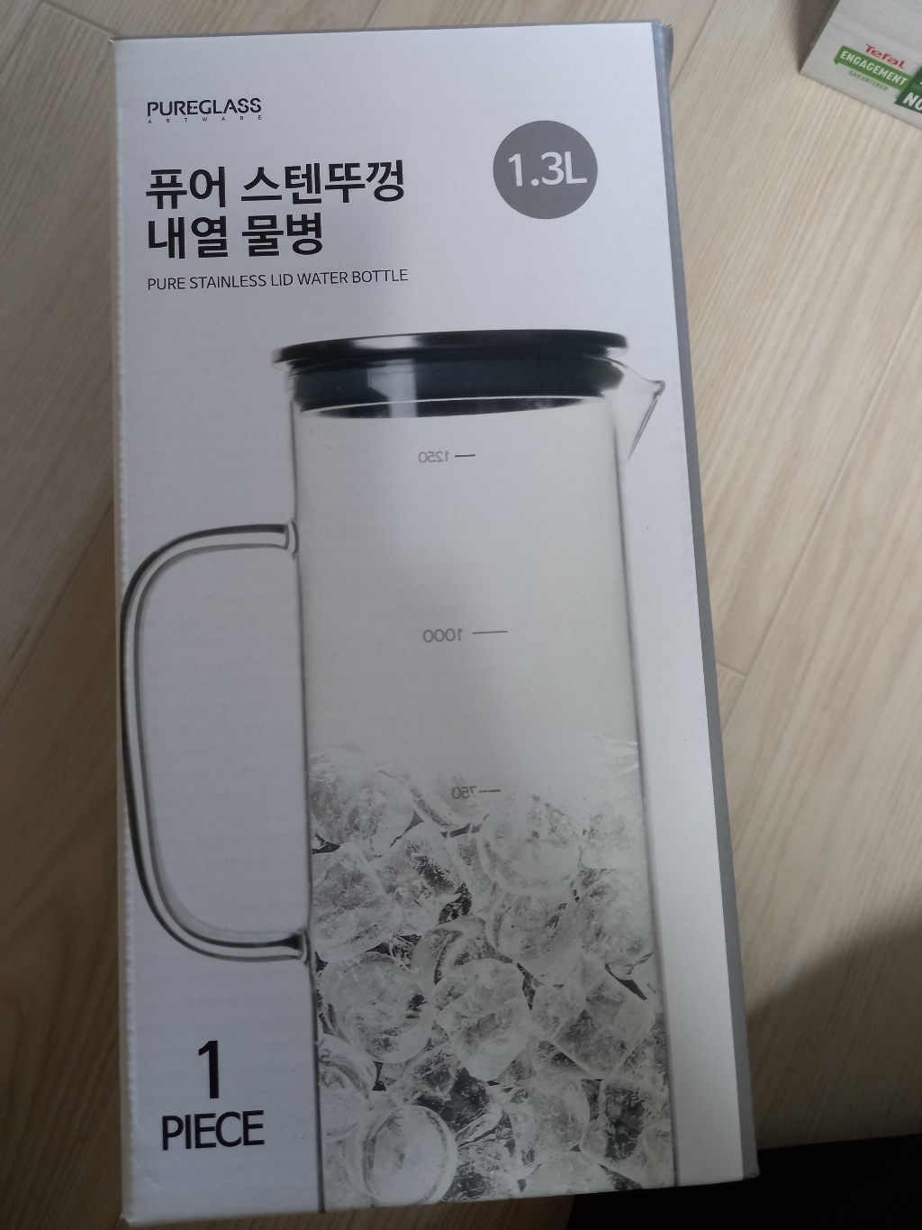 퓨어 스텐 뚜껑 눈금 내열 유리 물병
