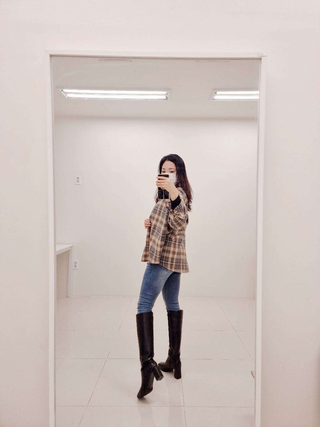 캐럿 여성 루즈핏 체크 플란넬 셔츠