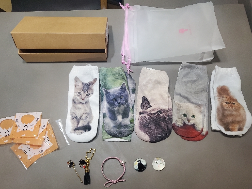 더캣 실사양말 양말선물 여자발목양말 캐릭터양말 학생양말 냥이캐릭터 박스선물포장