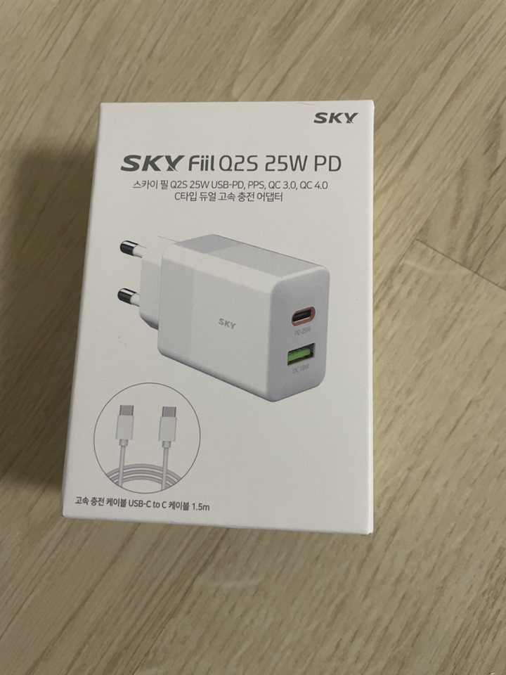 스카이 필 Q2S D S 25W USB 듀얼 초고속 충전기 어댑터 고속 충전 케이블