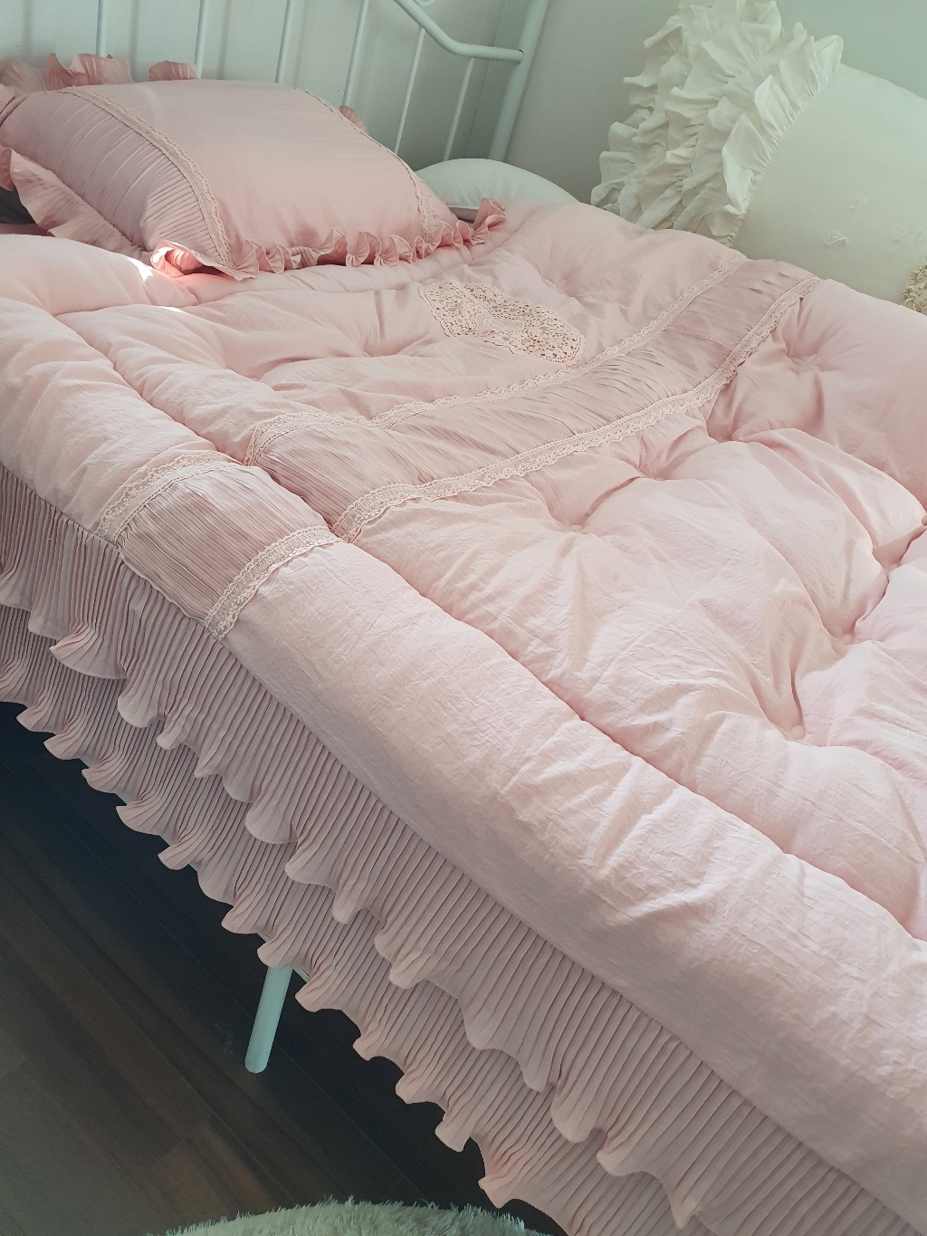 류금숙 플리츠 항균실키케어 프릴 차렵이불베개커버세트
