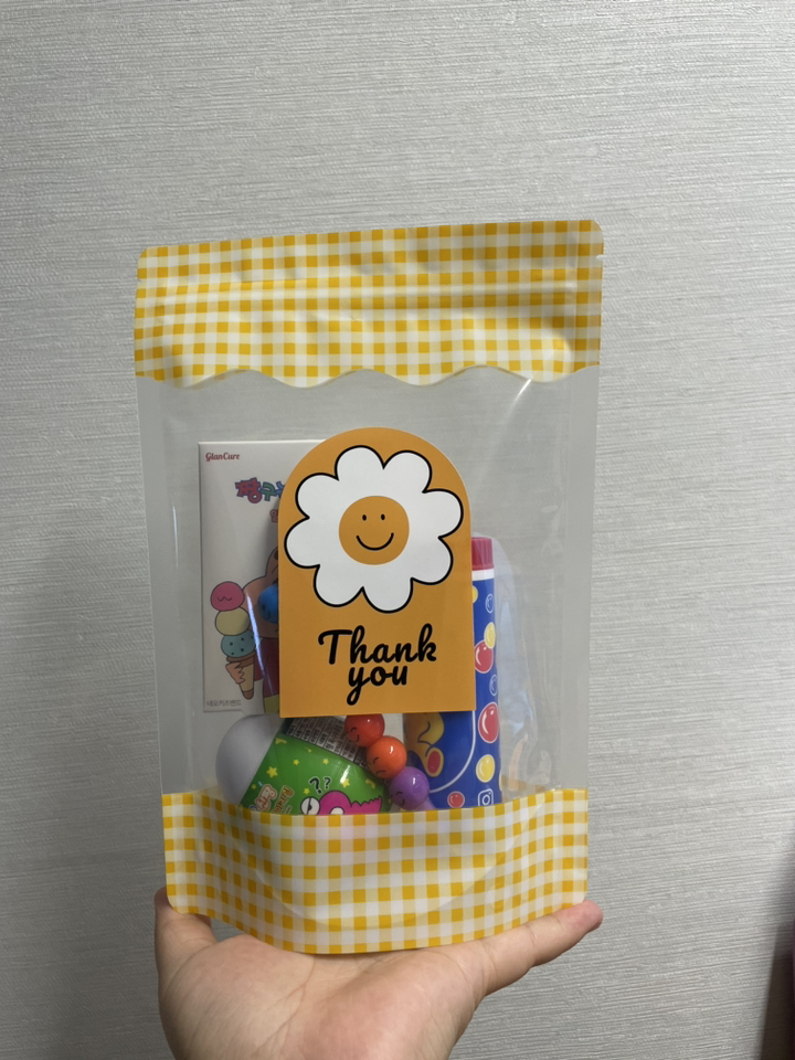 체크 지퍼백 데이지스티커 구디백세트 대