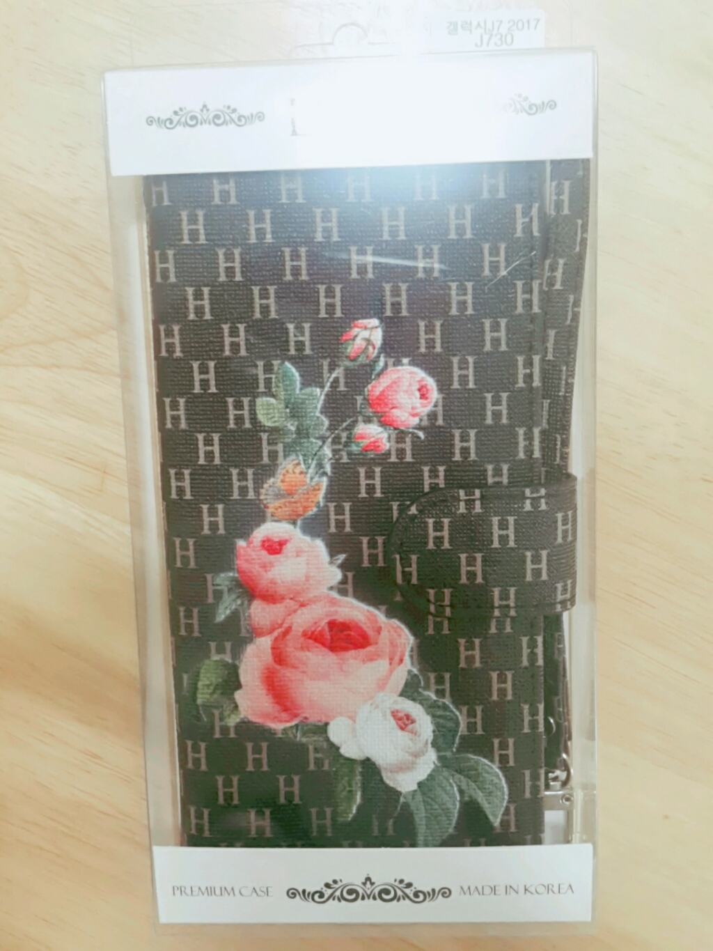 ink Rose 감성 손목줄스트랩포함 카드지폐수납 안쪽 지퍼 다이어리 핸드폰 케이스