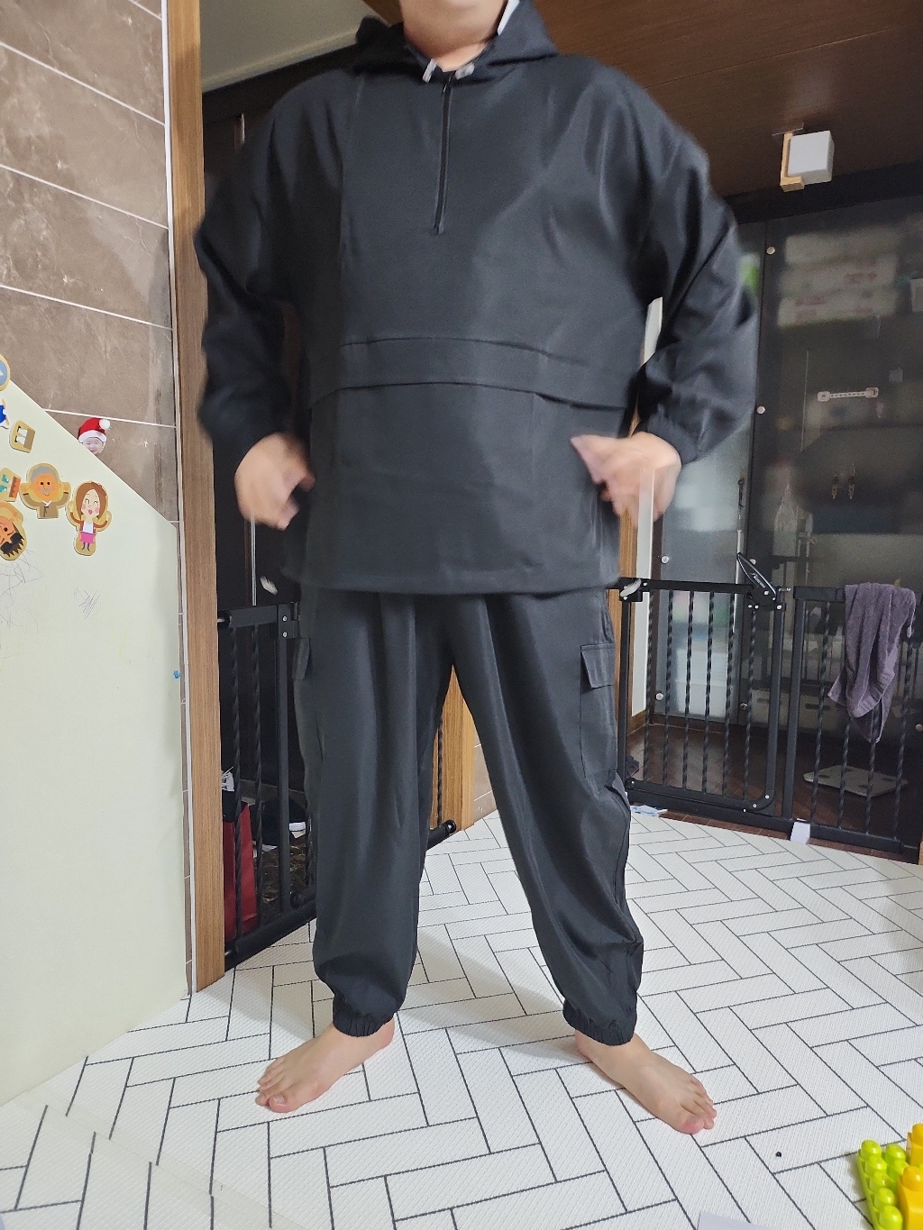 턴키 빅사이즈 오버핏 아노락 바람막이 반집업 후드 카고 조거 팬츠