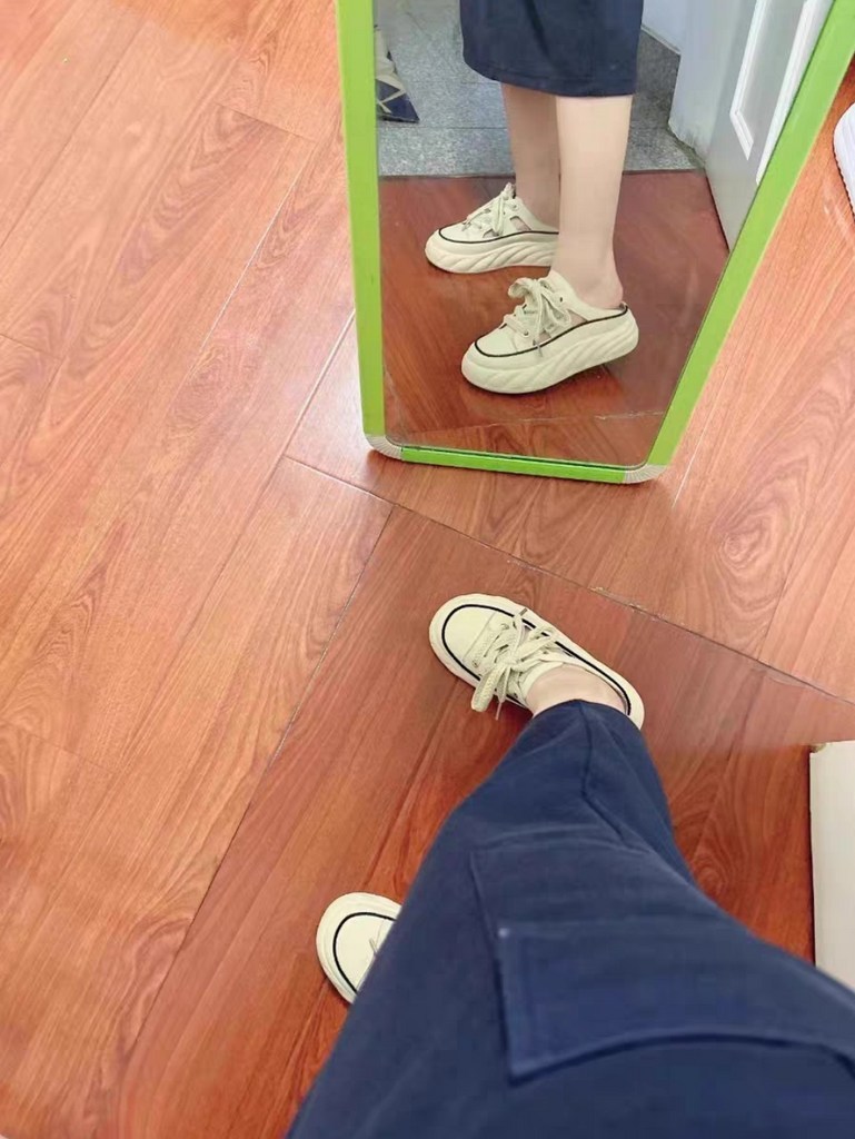 708090 여름 캐주얼 슬립온 여성 통굽 하프 슬리퍼, 230, 카키