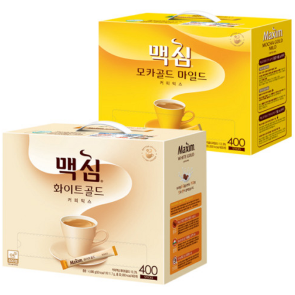 맥심 커피믹스 모카골드(400T) + 화이트골드(400T) 세트, 1세트(모카400T+화이트400T), 1mg, 2개, 400개입