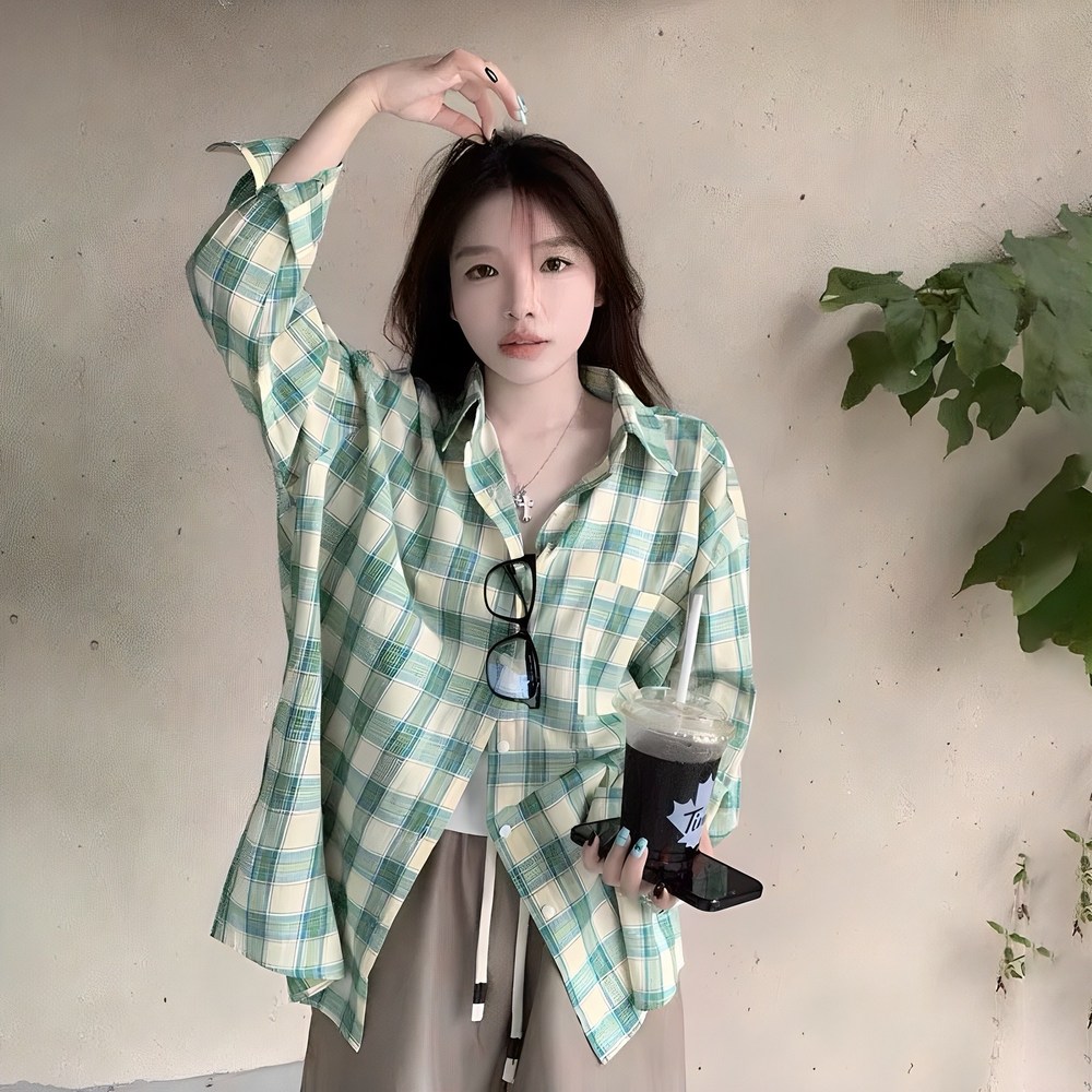 섬세한 체크 패턴으로 완성하는 당신의 가을 스타일, ANYOU 긴팔 블라우스