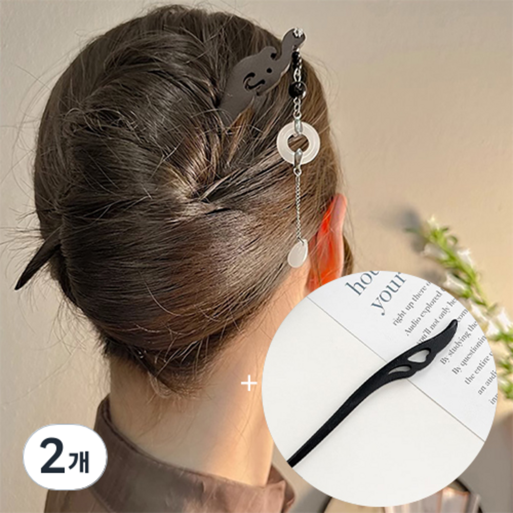 젤루나 드롭 한복 자개 흑나무 올림머리 비녀 2종 세트 LH-138