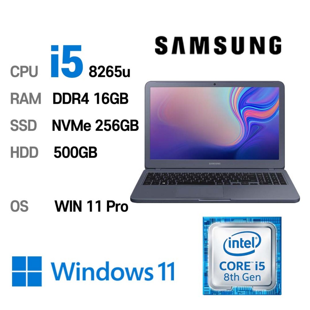 삼성전자 중고노트북 삼성노트북 NT551EBE i5-8265U 인텔 8세대 Intel Core i5 상태 좋은 노트북 15.6인치, NT551EBE(중), WIN11 Pro, 16GB, 256GB, 코어i5, 나이트 차콜 + HDD 500GB추가