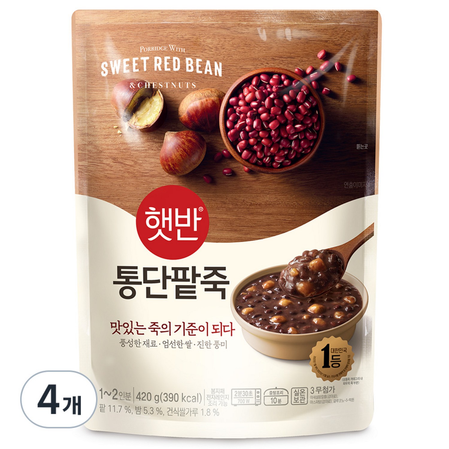 햇반 통단팥죽, 420g, 4개