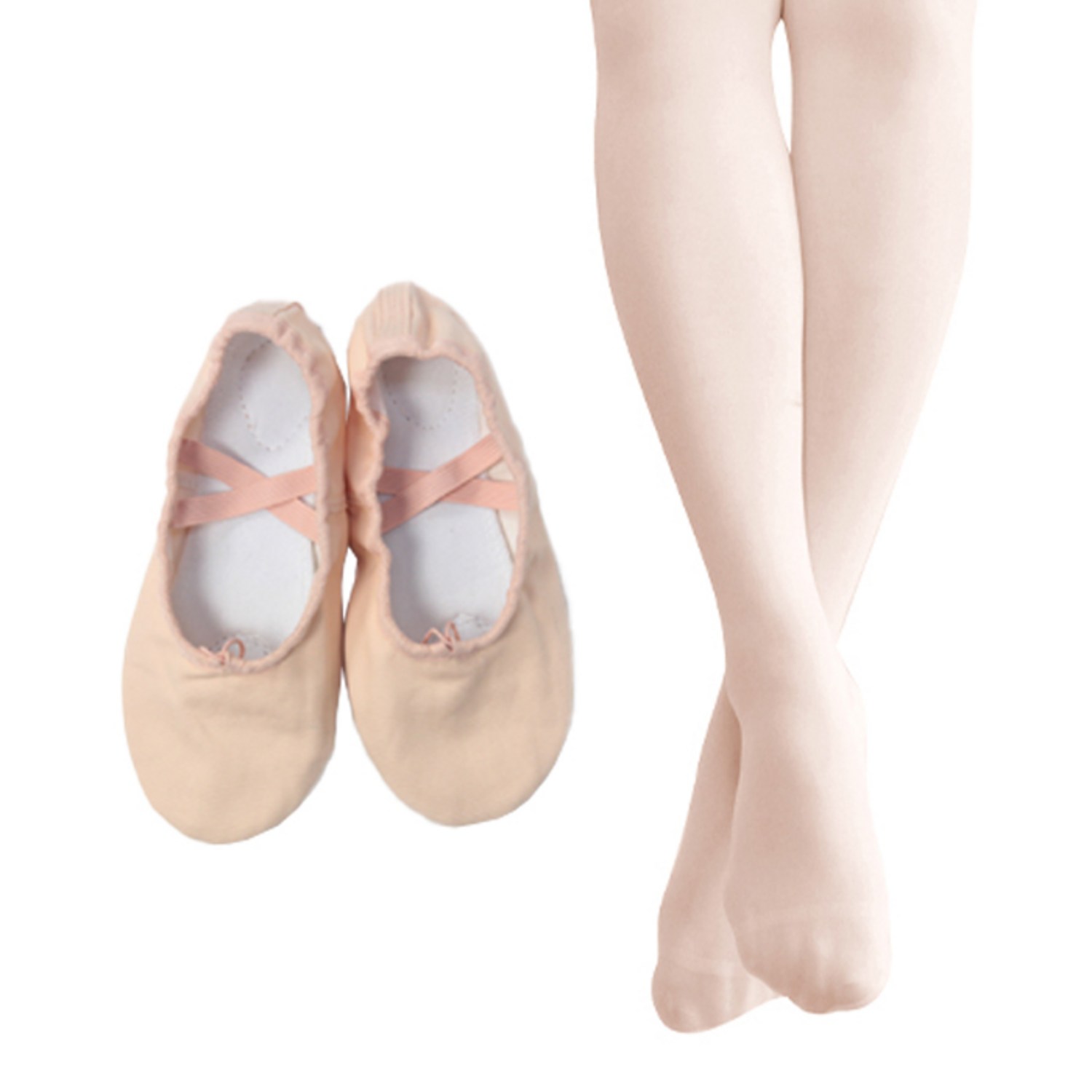 키즈발레몰 천 발레슈즈 + 유발 타이즈, 라이트피치, 245