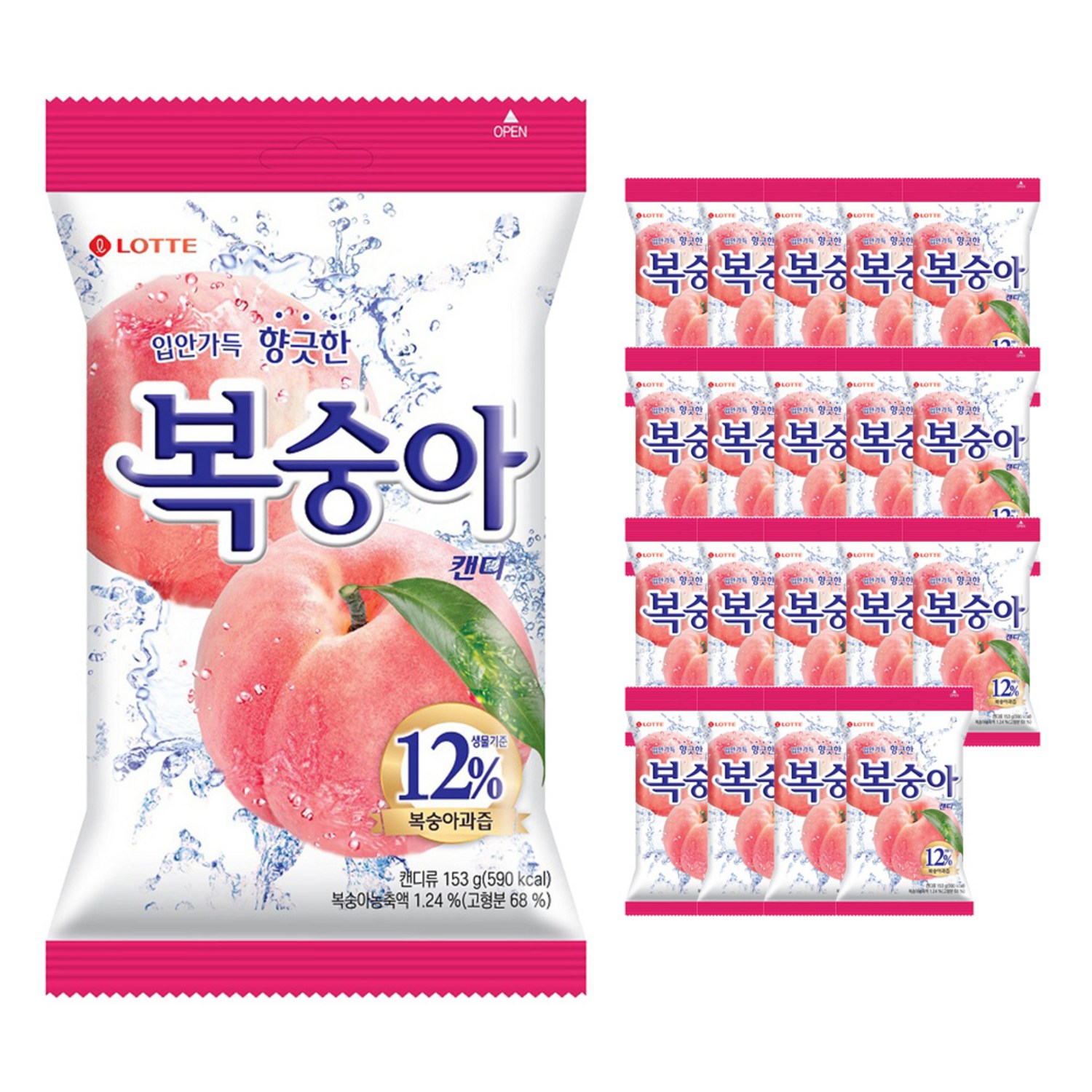 롯데웰푸드 복숭아 캔디, 153g, 2개