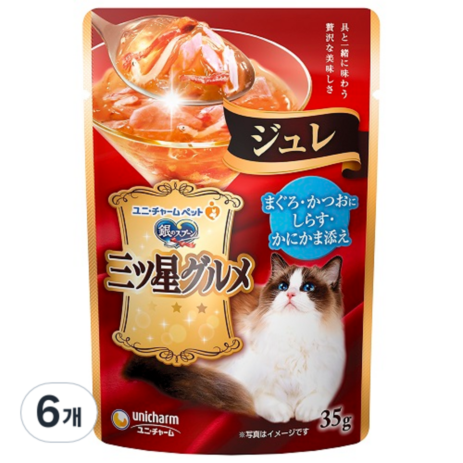 긴노스푼 고양이 미쓰보시 구루메 쥬레 간식, 혼합맛(참치/가다랑..., 35g, 6개