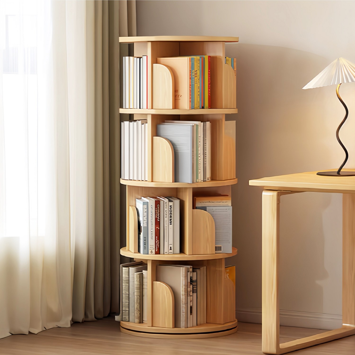 학생과 서재를 위한 완벽한 솔루션: KURUA 대용량 원형 책장