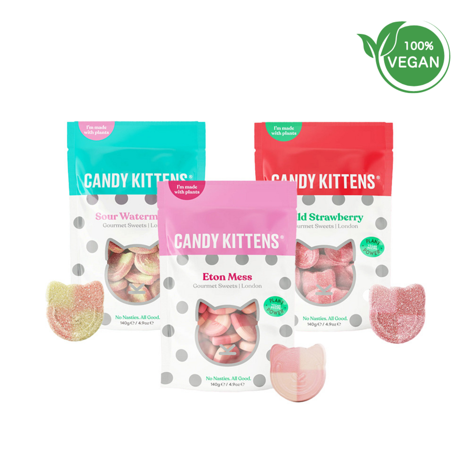 [스웨디시 젤리] CandyKittens 캔디키튼스 비건 젤리 3종 미니세트, 사우어워터멜론(54g), 사우어워터멜론(54g), 이튼메스(54g), 54g