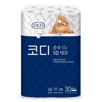 쌍용 코디 순수 3겹 데코 30mX30롤 3겹 화장지 두루마리휴지 고급 롤화장지, 3팩, 1개