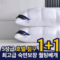 프리미엄 (1+1) 5성급 호텔 힐튼 베개 다운퀼팅 목과 어깨가 가장 편한 800g 릴렉스다운 꿀잠, 화이트(01)_(1+1), 2개