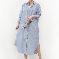 [4XL 3COLOR] 스트라이프 롱 셔츠 원피스 55~88 빅사이즈 오버사이즈 남방 줄무늬 긴팔원피스 임부복 홈웨어