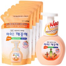 아이깨끗해 유아 손 세정제 복숭아향 본품 250ml 1개+ 리필 200ml x4 세트, 1개