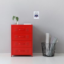 마켓비 MKB 캐비넷 미니 서랍장 4단 철제 서랍장 틈새 수납 / 이케아 3단 4단 서랍 낮은 거실 베란다 수납장 원룸 다용도 침대 옆 안방 화장대, 마켓비 MKB 철제캐비닛 서랍장 4단 레드