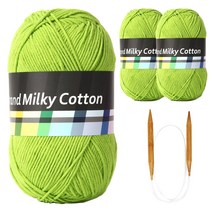 브랜드얀 밀키코튼 별무늬 목도리 DIY 뜨개실 3p + 고급 흑대바늘 3.5mm, 37번 연두, 1세트