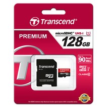 트랜센드 MicroSDXC 400X UHS-I 메모리카드 + 어댑터, 128GB