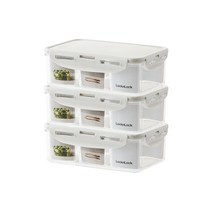 락앤락 항균 스테커블 밀폐용기 직사각 칸칸이 라이트 그레이 1L, 3개, 단품