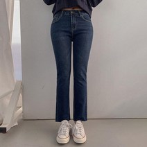 큐니걸스 여성용 배색스티치 세미일자 데님팬츠