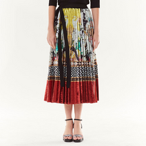 두칸 여성용 벨벳 플리츠 주름 롱스커트