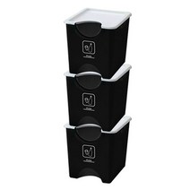 플라팜 에코홀릭 분리수거함 3단 세트 30L, 블랙, 1세트