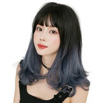 하이유니 옴브레 웨이브 중단발 통가발 45cm + 가발망 + 거치대 세트, 헤이즈블루, 1세트