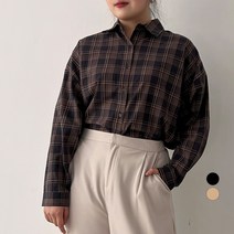 102102 여성용 빅사이즈 잔잔체크 오버핏셔츠