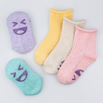엔젤 테디 새실로 아동용 코트니 밍키 돌돌이 골지 넌슬립 중목 양말 5족 세트